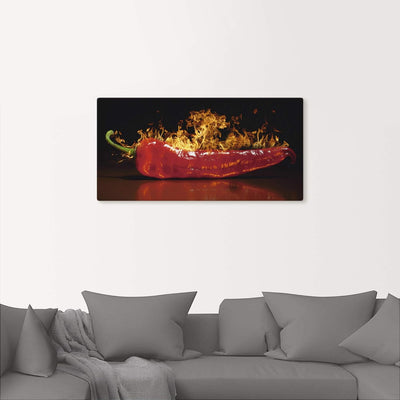 ARTland Leinwandbilder Wandbild Bild auf Leinwand 60x30 cm Chili Feuer Flammen Lebensmittel Essen Ge