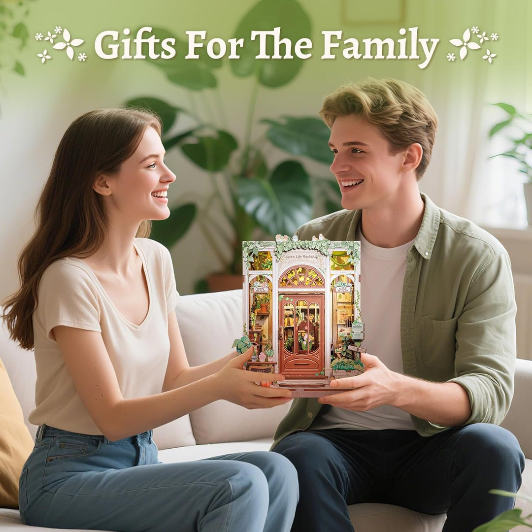 CUTEBEE Book Nook Kit - DIY Holz Miniature House Garten, Miniatur Haus Selber Bauen Bücherregal Deko