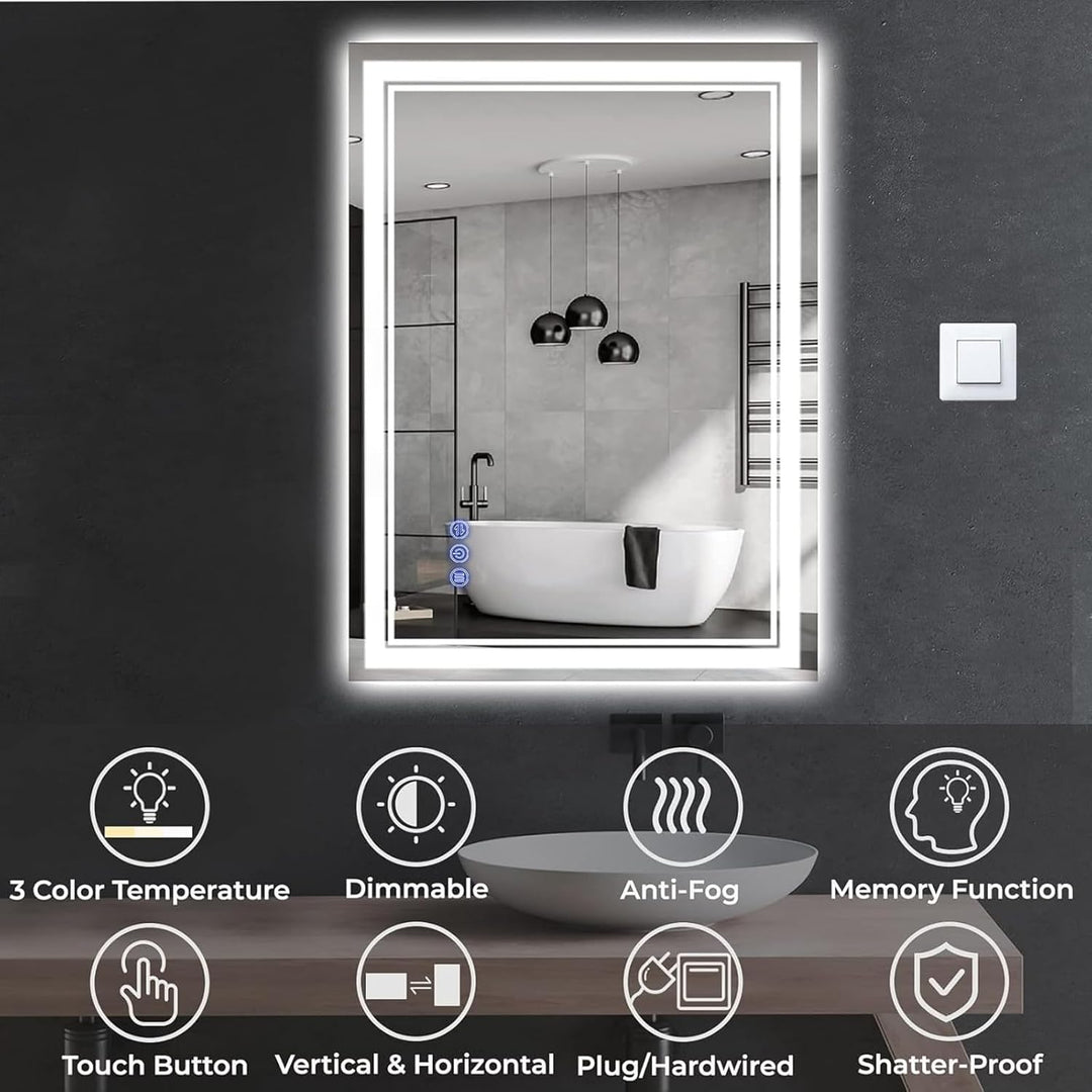 baklon Badspiegel mit Beleuchtung 80x60cm, Badezimmerspiegel Wandspiegel und Touch-Schalter, IP65-Le