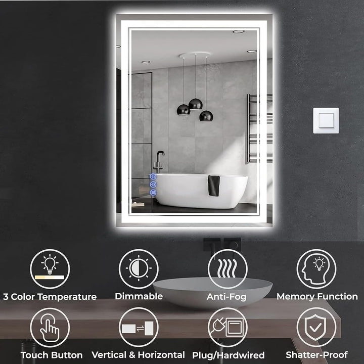 baklon Badspiegel mit Beleuchtung 80x60cm, Badezimmerspiegel Wandspiegel und Touch-Schalter, IP65-Le