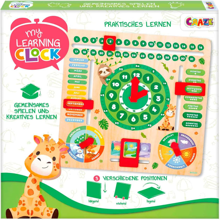 CRAZE My Learning Clock Animals – Lernuhr für Kinder aus Holz, Kalenderuhr zum Lernen für Kinder , L
