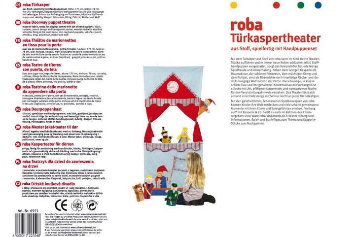 roba Tür Kasperletheater, platzsparendes Kinder Puppentheater inkl. 6 Handpuppen, Kaspertheater zum