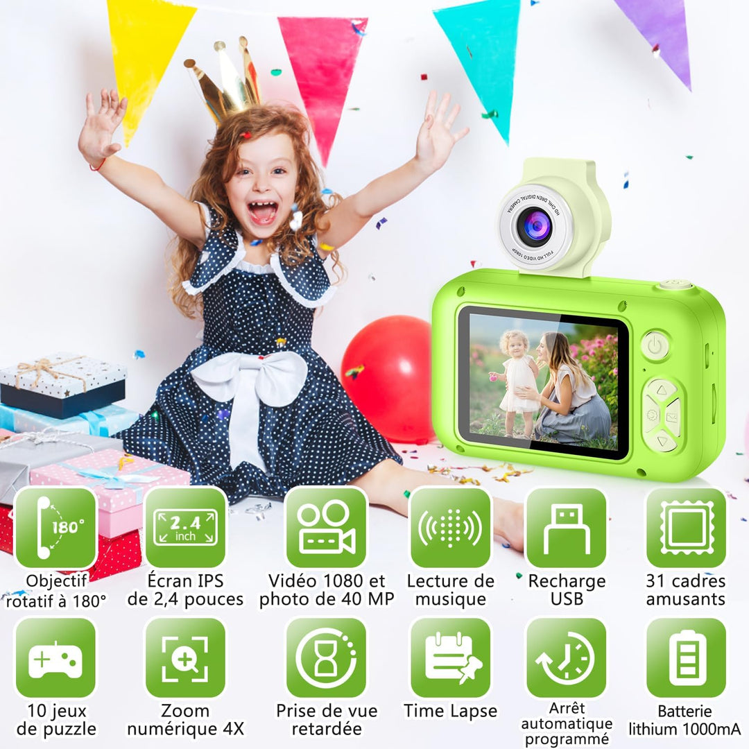 KinderKamera,ARNSSIEN Kinder Kamera,Selfie,Geschenk für3 4 5 6 7 8 9 10Jahre Mädchen und Junge,2.4in