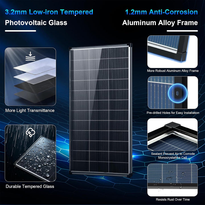 400 W Solarpanel Bifazial, 2 Stück 200 Watt Zonnepaneel, 12 V 18BB N-Typ A+ monokristalline Zelle, 2