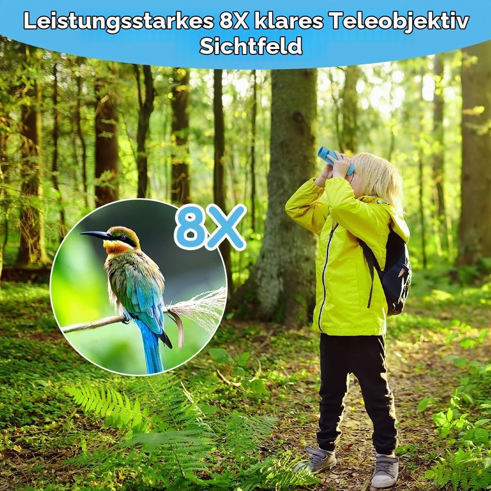 OSDUE Fernglas für Kinder, Fernglas Spielzeug, Starke Vergrösserung 8X21, Stossfestes, Inklusive Lup