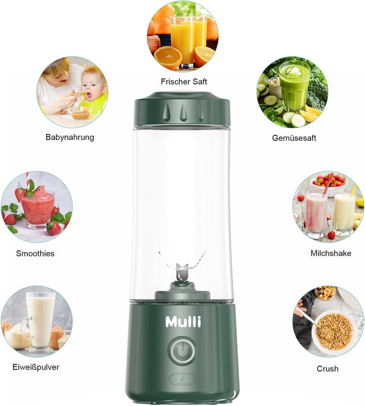 Mulli Tragbarer Mixer,USB-C wiederaufladbarer persönlicher Mixer für Smoothie und Shakes,Mini-Mixer