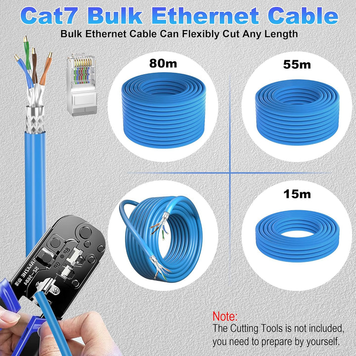 CAT7 SFTP Dreifach Geschirmt Netzwerkkabel 100m (20 freie RJ45-Stecker), Aussen Wasserdicht Direct B