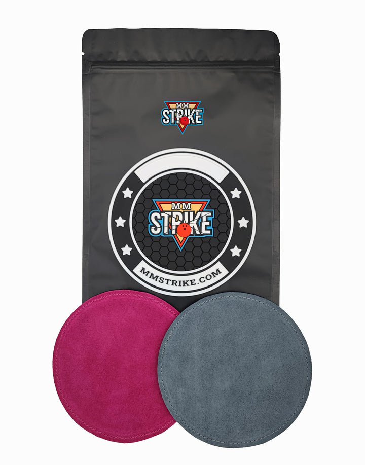 MMSTRIKE 2x Bowling Shammy Leather Replaceable Pads + Black&amp;White GripFlex Rubber Base Disc-Hook &amp; L