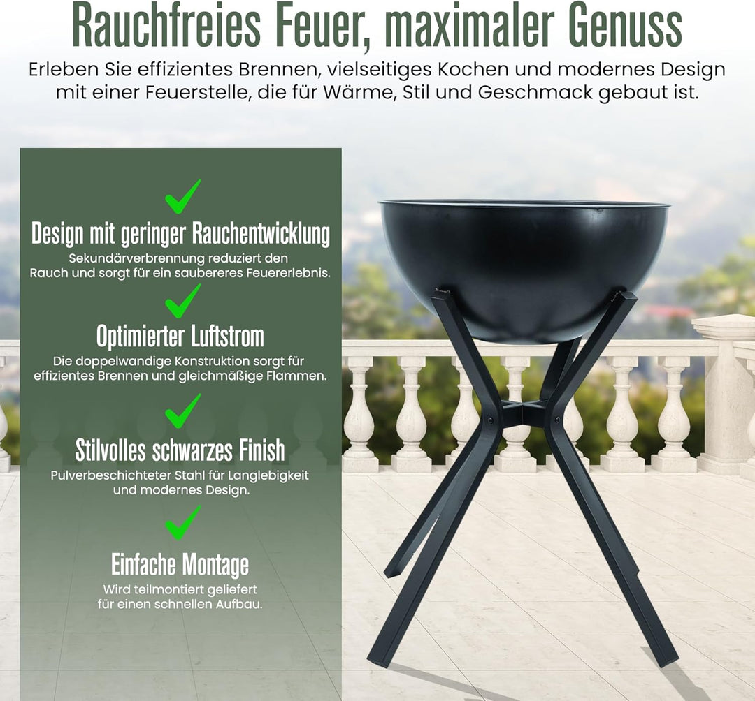 Feuerschale, Feuerstelle, Feuerring,Plancha, 2 in 1, BBQ-Funktion, Raucharme Feuerkorb, Holzofen, De