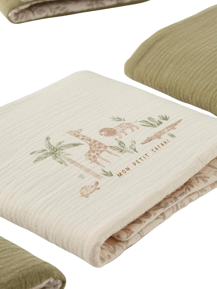 VERTBAUDET Bettumrandung / Laufgitterumrandung, Stossstange, wendbar, Babylon Beige, bedruckt mit TU