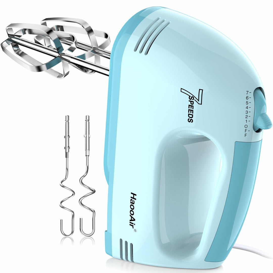 Handmixer, 7-stufig einstellbarer Küchenmixer, 304 Edelstahl-Zubehörteile (2X Knethaken, 2X Rührstäb