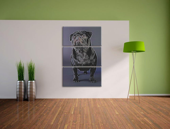 Süsser schwarzer Mops Spezial 3-Teiler Leinwandbild 120x80 Bild auf Leinwand, XXL riesige Bilder fer