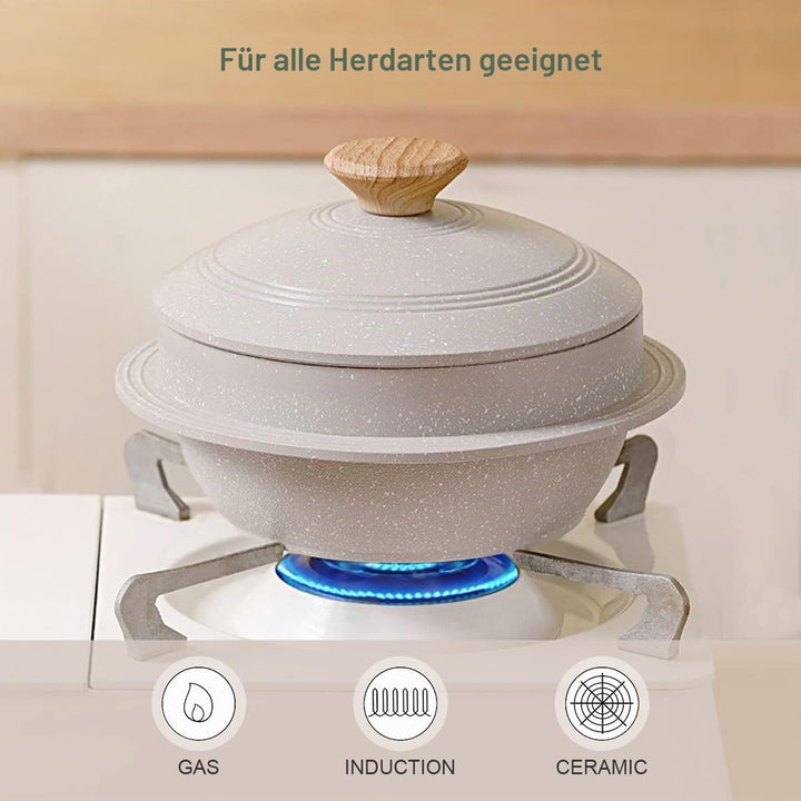 Bobikuke Koreanische Steinschale mit Deckel, 24 cm Dolsot Bibimbap Schale für Hot Pot Suppe - Weiss