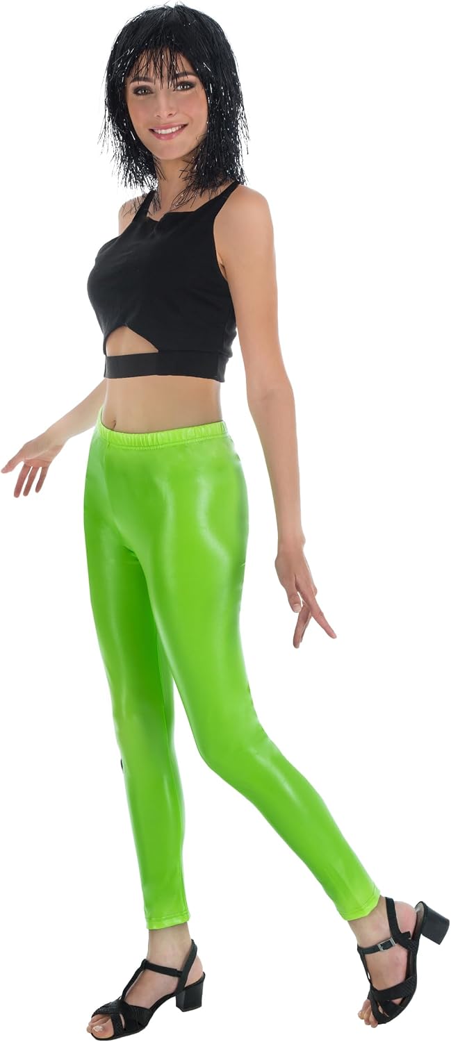 Chaks - Neon Leggings Damen, 80er Jahre Outfit, Hose für Karneval, Party, Festival Grün L-XL, Grün L