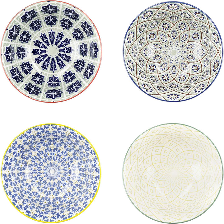 KC BLUE KitchenCraft Patterned Cereal Bowl Set in Gift Box, 4 Ceramic Bowls Ideal for Ice Cream, Sou