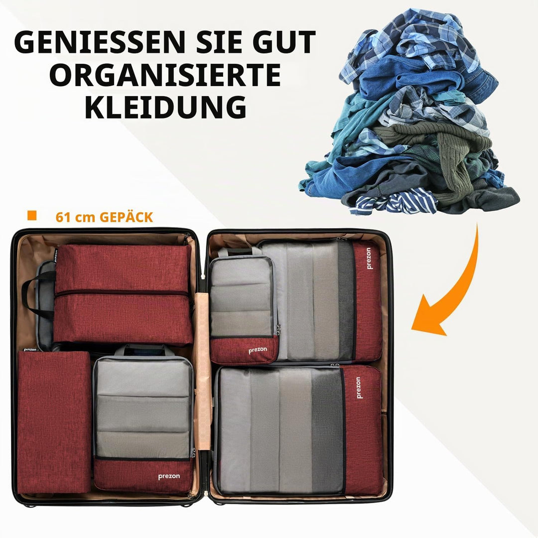 Prezon Komprimierbaren Packwürfeln mit Reiseschuhtasche und Wäschesack, Erweiterbarer Koffer-Organiz