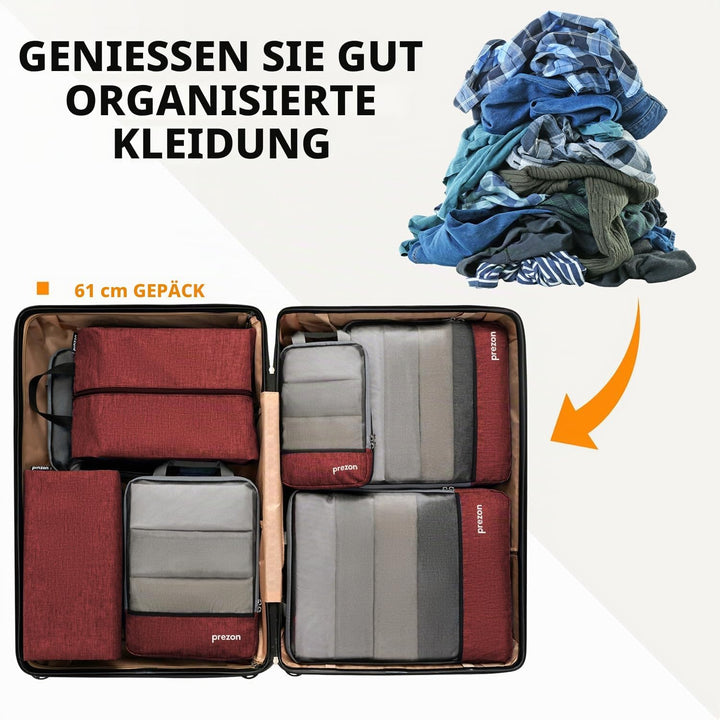 Prezon Komprimierbaren Packwürfeln mit Reiseschuhtasche und Wäschesack, Erweiterbarer Koffer-Organiz
