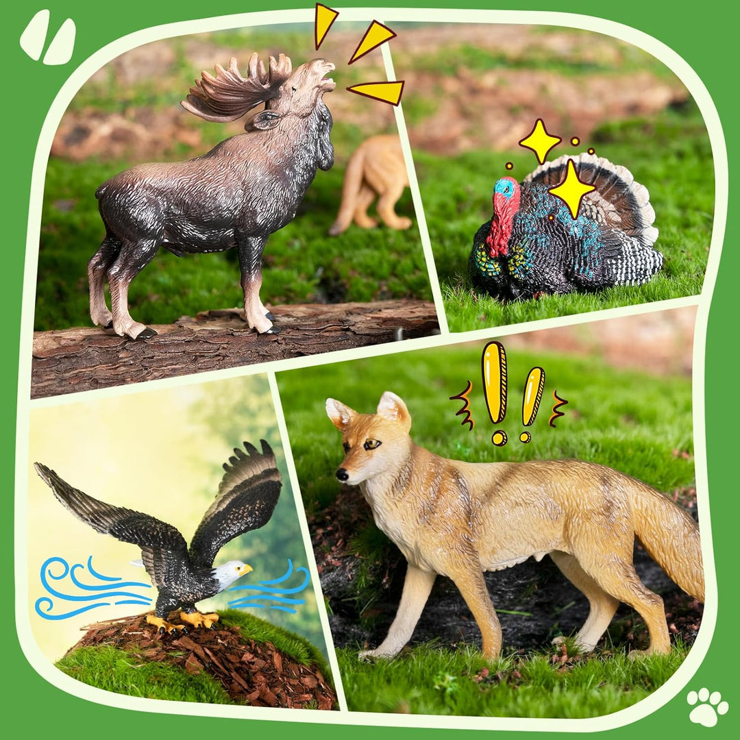 TOYMANY 14 Stück Mini Nordamerikanische Waldtierfiguren, Realistische Dschungel Spielfiguren Spielze