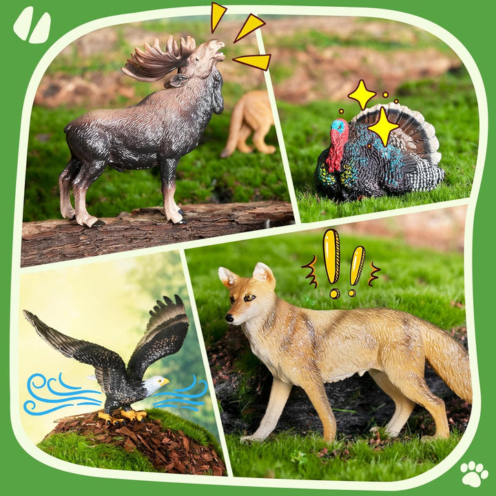 TOYMANY 14 Stück Mini Nordamerikanische Waldtierfiguren, Realistische Dschungel Spielfiguren Spielze