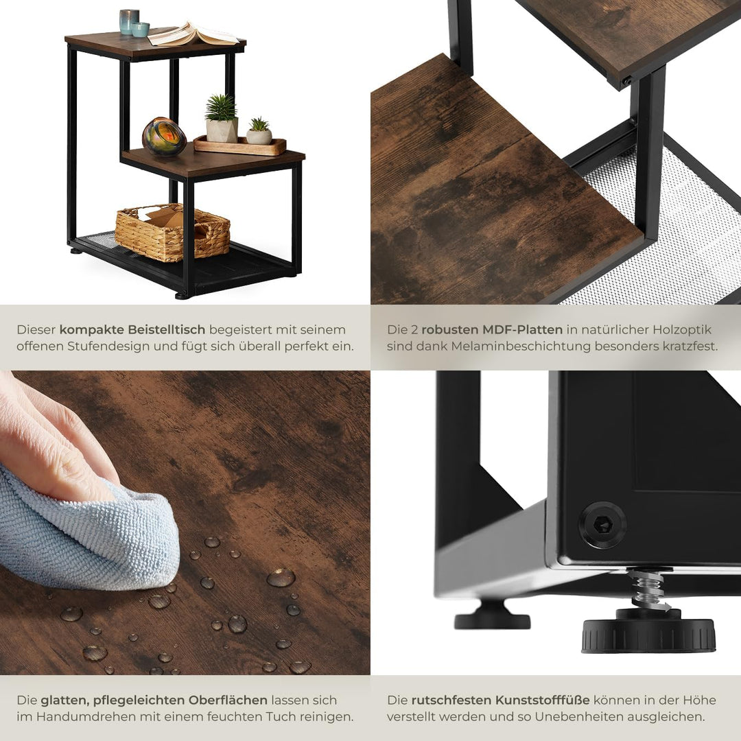 tectake Beistelltisch aus Holz und Metall, Industrial Design, Couchtisch mit 3 Ebenen, Gitterablage
