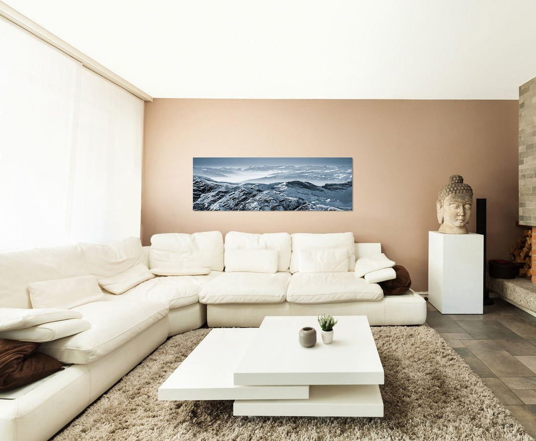 Paul Sinus Art Panoramabild auf Leinwand und Keilrahmen 150x50cm Alpen Gebirge Bergspitzen Schnee EI
