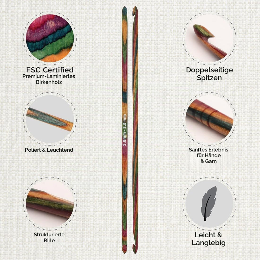 KnitPro Häkelhakenset-Symfonie Wood Doppelend 3-3,5, 4-4,5, 5-5,5, 6-6,5 und 7-8 mm Symfonie Doppele