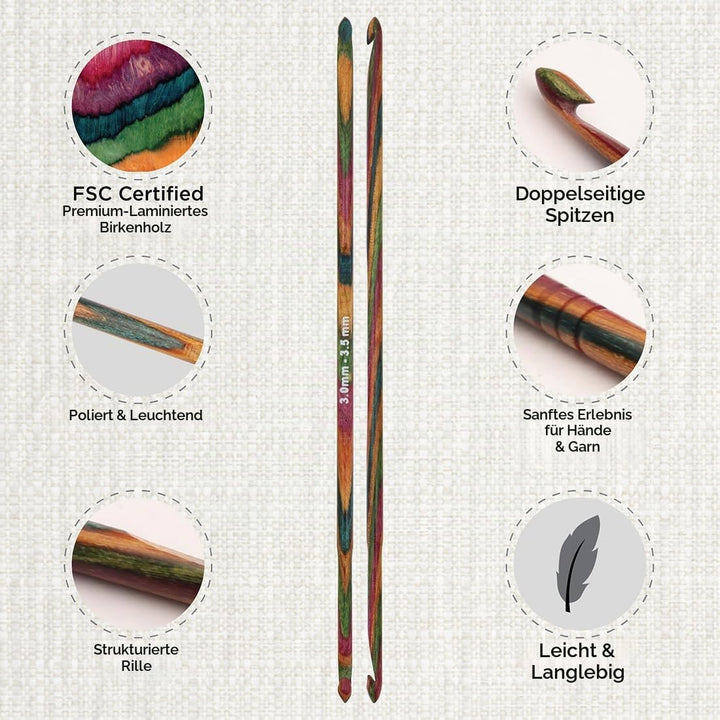 KnitPro Häkelhakenset-Symfonie Wood Doppelend 3-3,5, 4-4,5, 5-5,5, 6-6,5 und 7-8 mm Symfonie Doppele