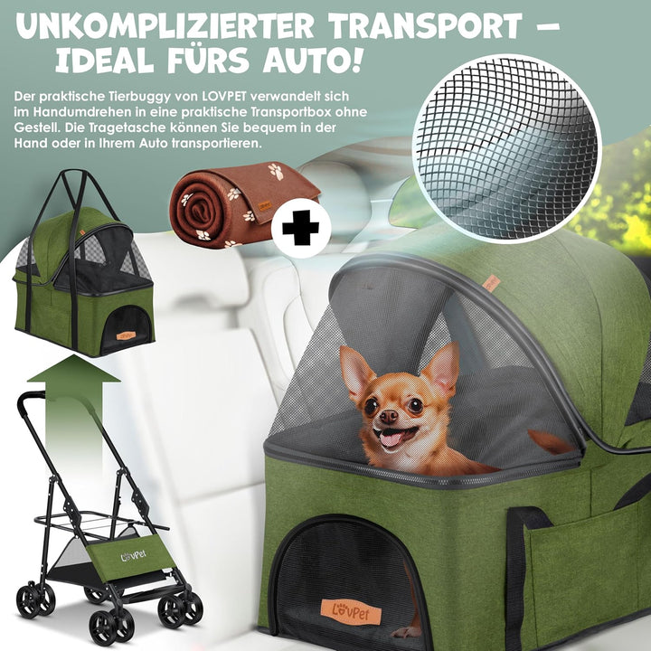 LOVPET® Hundewagen 2in1 Hundebuggy Hundebox Transporttasche Faltbar klappbar bis 20kg Haustiere Bugg
