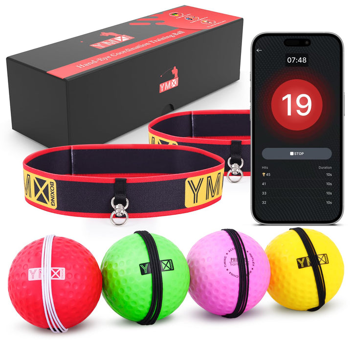 YMX BOXING Reflexball - 4 Bälle + 2 Stirnbänder, ideal für das Training von Reflex, Reaktion und Aug