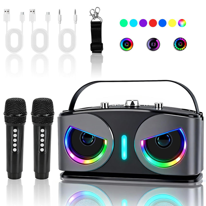 【26 Neu】 Tragbarer Karaoke Maschine, Karaoke mit 5.3 Bluetooth Lautsprecher und 2 kabellosen Mikrofo