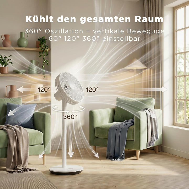 Faltbarer Ventilator mit Fernbedienung, Höhenverstellbar 11,35 bis 100 cm, Leiser Tischventilator mi