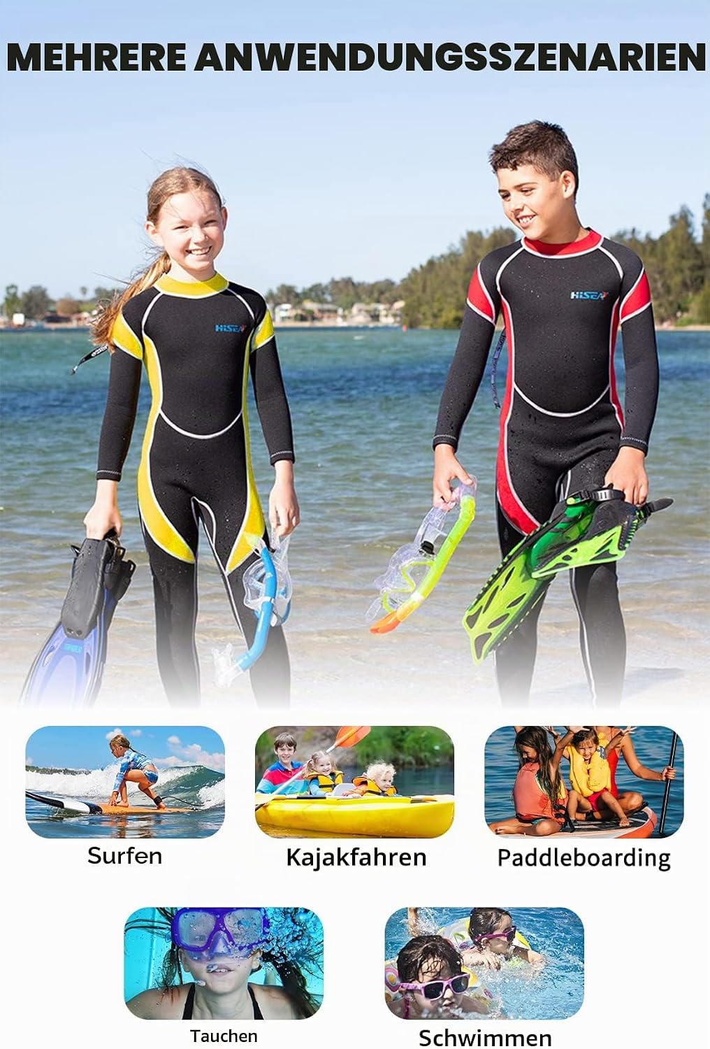 Yikayin Neoprenanzug Kinder, 2.5mm Neoprenanzug Lang Jungen Mädchen Rücken-Reissverschluss, Tauchanz