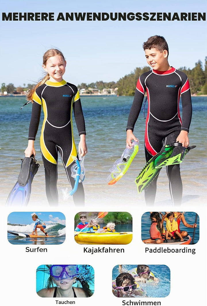 Yikayin Neoprenanzug Kinder, 2.5mm Neoprenanzug Lang Jungen Mädchen Rücken-Reissverschluss, Tauchanz