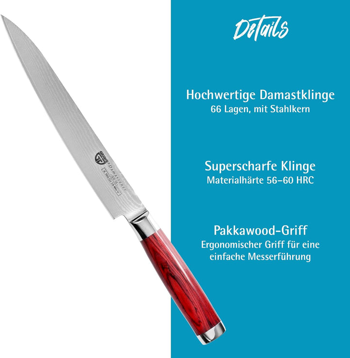 GRÄWE Damastmesser, Messer aus Damaststahl, Scharf, grosses Damaszener Santokumesser, Damast Küchenm