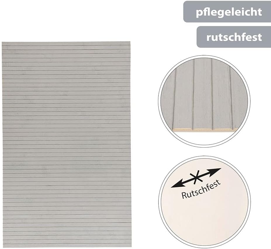 PANA Bambus Badematte • Bambusmatte waschbar • Holz Läufer Badezimmer • 100% Bambus • Grösse: 50x80c
