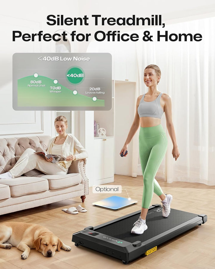 UREVO Smart Walking Pad, kompaktes Laufband unter Schreibtisch mit Acht-Punkt-Stossdämpfungs, UREVO