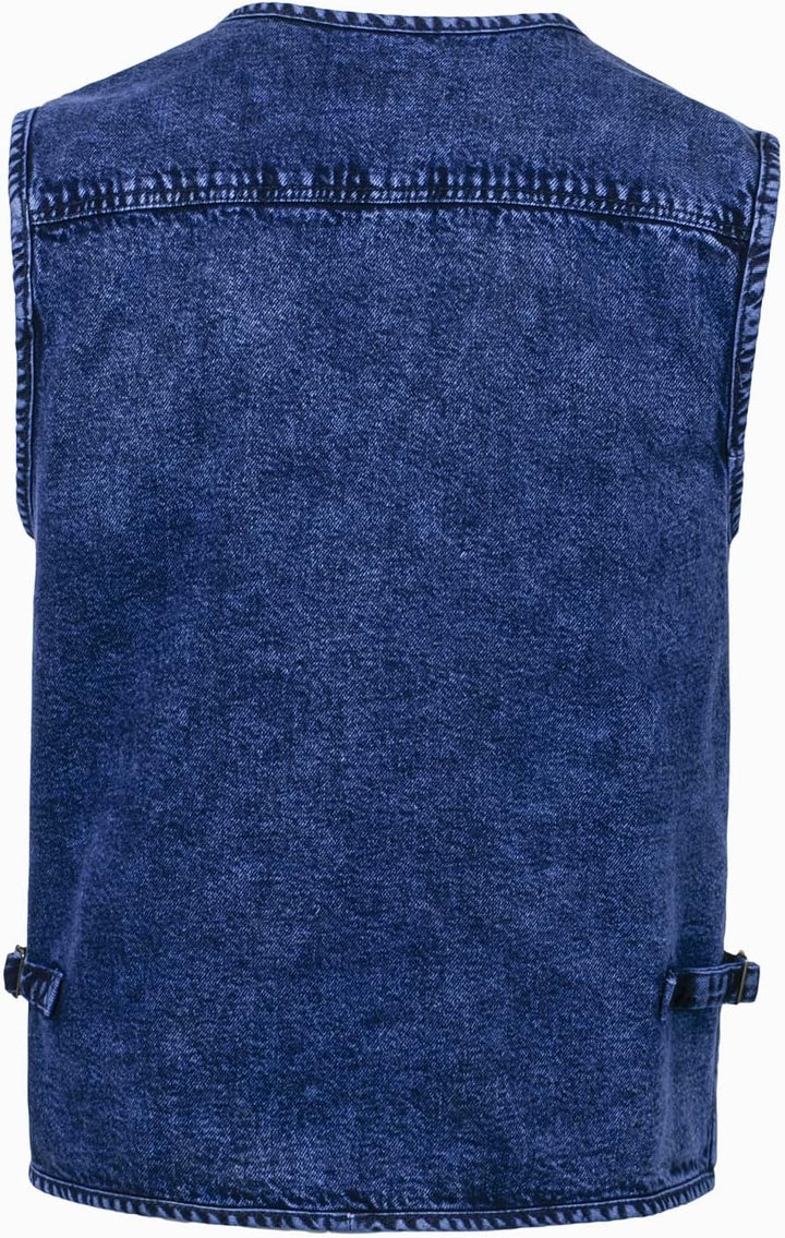 KTWOLEN Herren Denim Westen Casual Biker Jeansweste Multi-Taschened Motorradweste Outdoor Ärmellos A