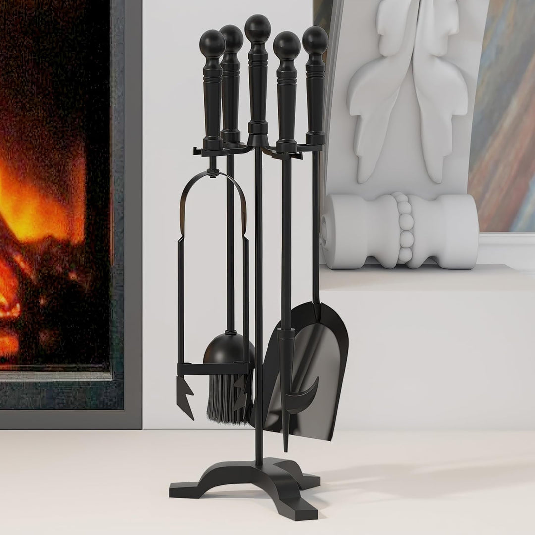 Kingson Modernes Kaminwerkzeug-Set aus Gusseisen, Bürste, Schaufel, Schürhaken und Zange, 19,5 x 17