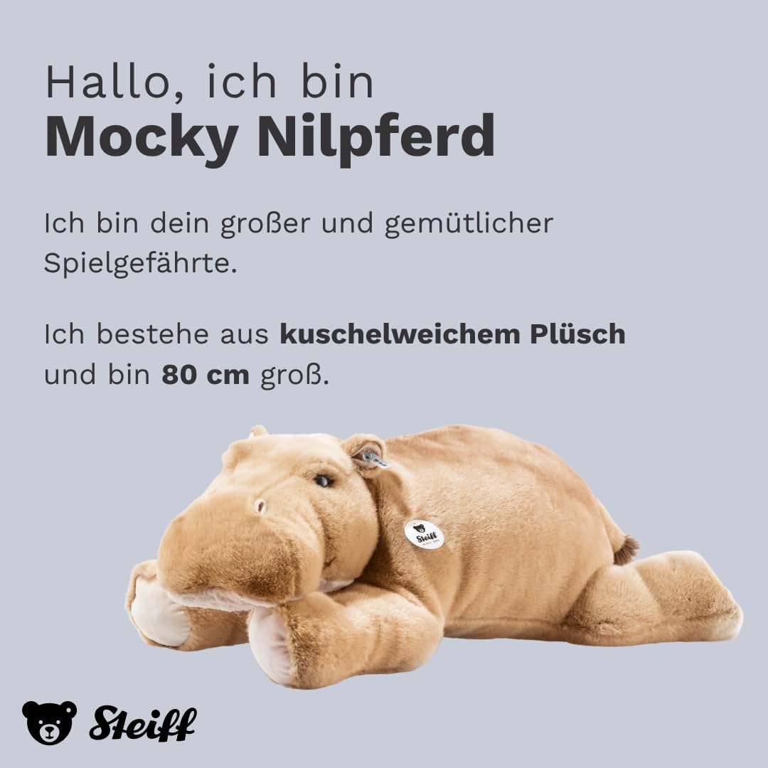 Steiff 085352 - Original Plüschtier Nilpferd Mocky, Kuscheltier ca. 80 cm, Markenplüsch Knopf im Ohr