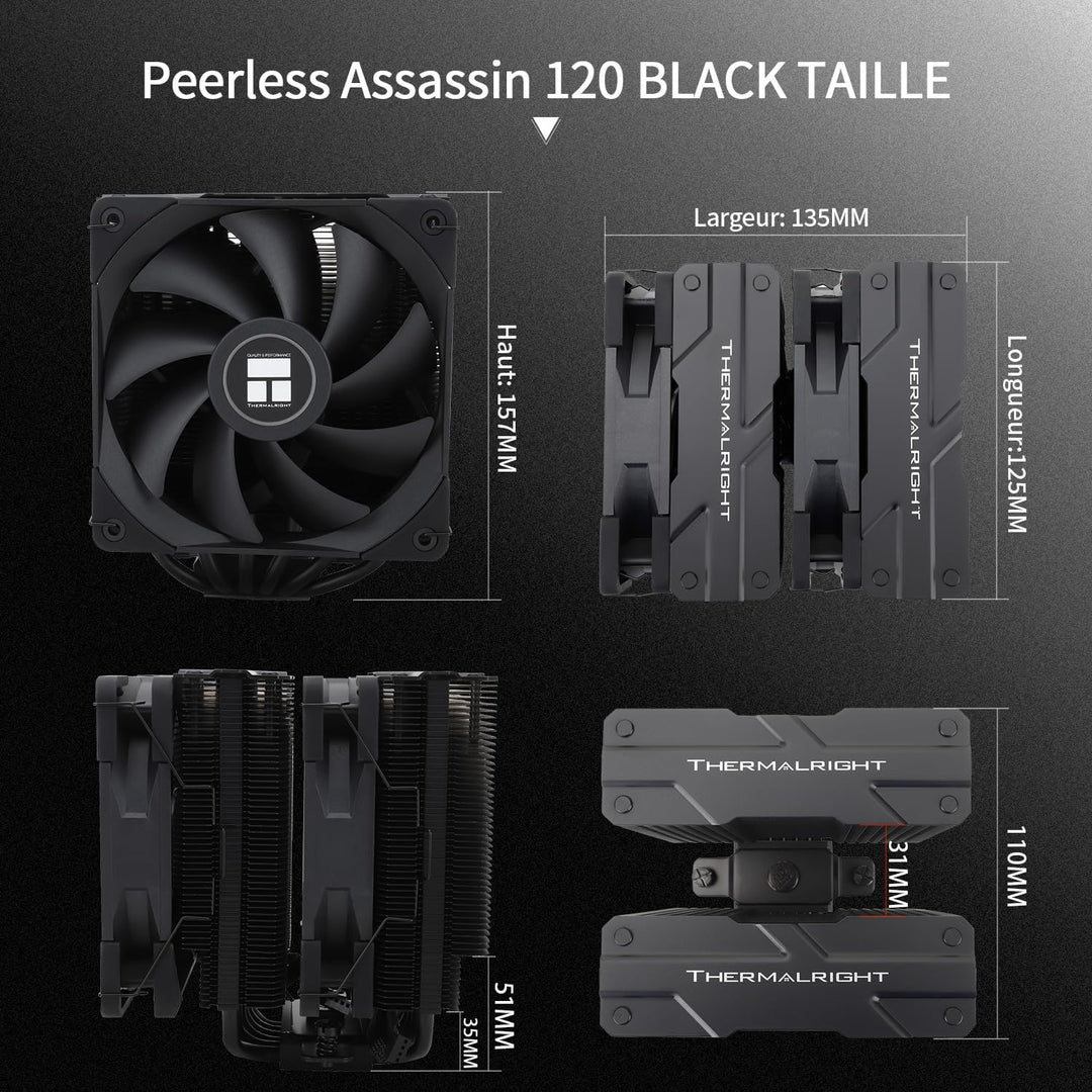 Thermalright Peerless Assassin 120 Black CPU-Luftkühler, 6 Heatpipes, zwei 120mm C12B PWM Lüfter, Al