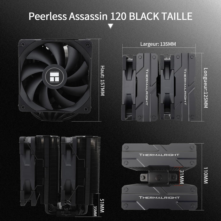 Thermalright Peerless Assassin 120 Black CPU-Luftkühler, 6 Heatpipes, zwei 120mm C12B PWM Lüfter, Al