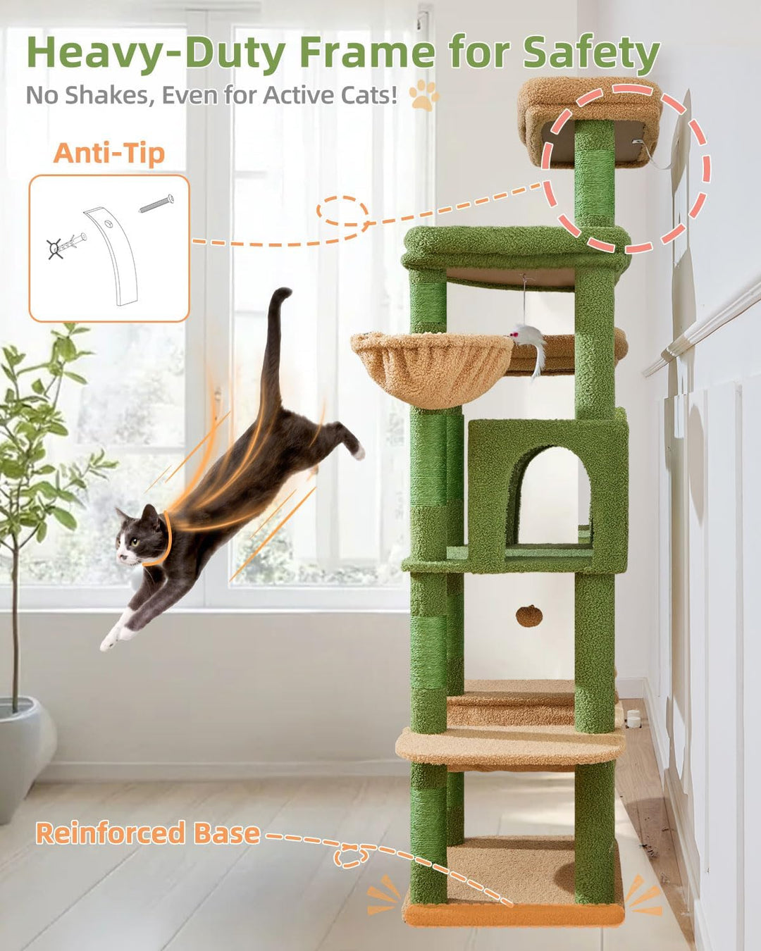 Taoqimiao 180CM Kratzbaum Gross XXL, Katzenbaum Grosse Katzen Stabil kratzbaum Maine Coon mit Katzen