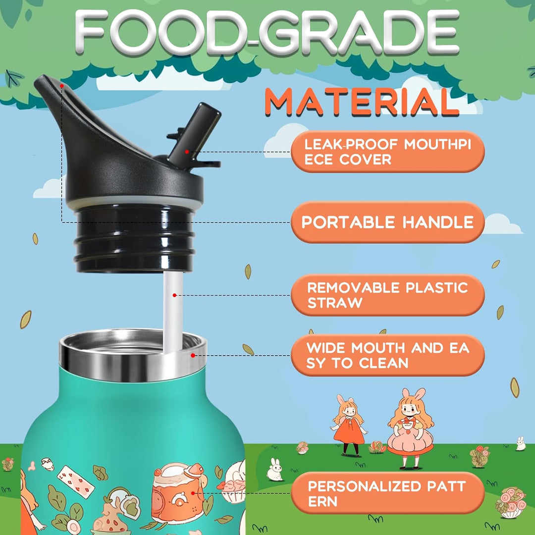 Grsta Trinkflasche Kinder, 350ml Trinkflasche Edelstahl, Trinkflasche Auslaufsicher, BPA-freie, Trin