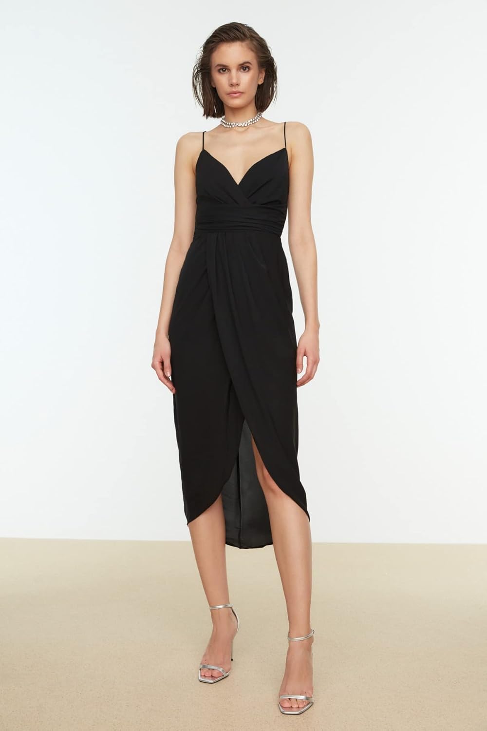 TRENDYOL Damen Ribbon Detailliertes Kleid Cocktail Dress, Schwarz