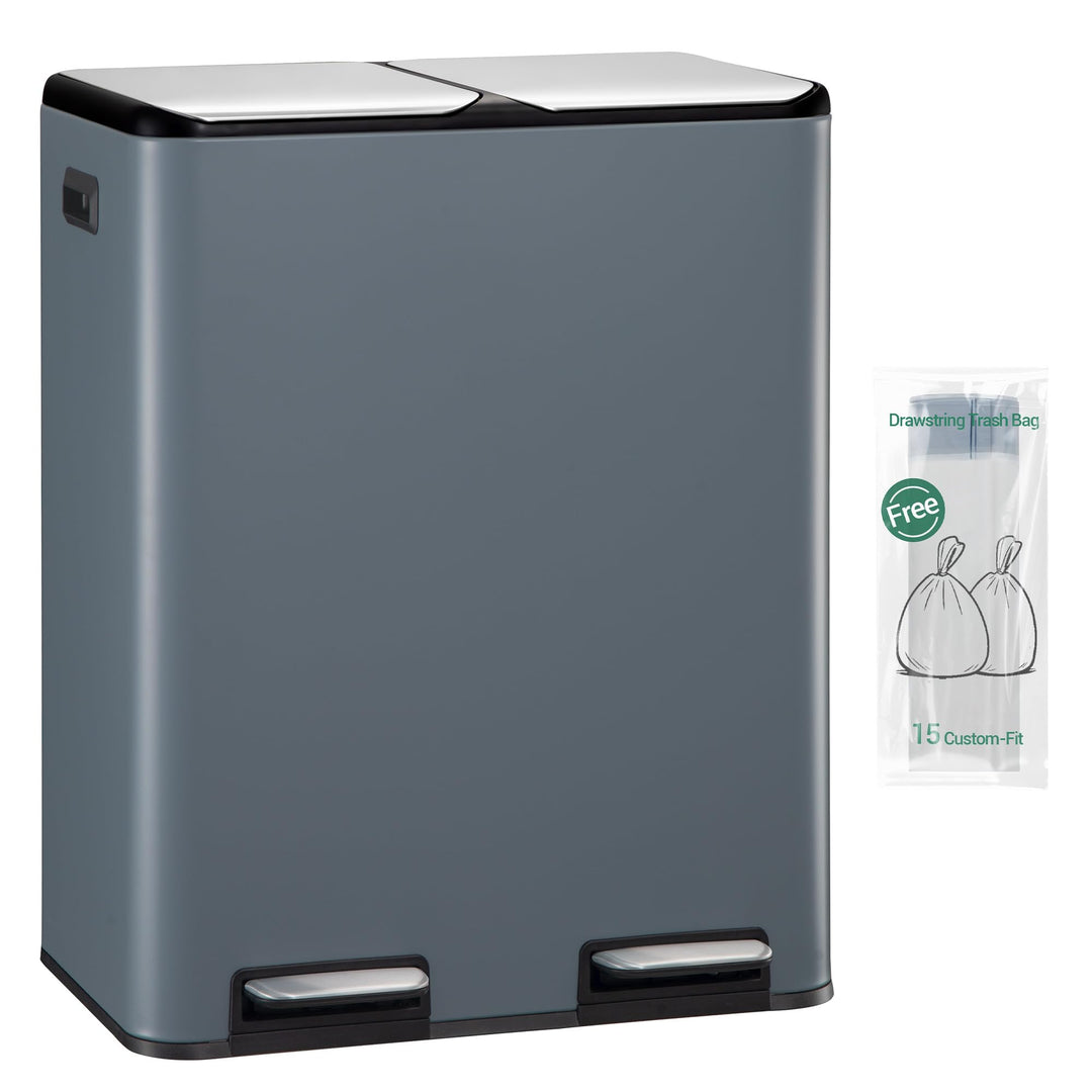 Hzuaneri Mülleimer Küche, 2 x 30 L, Mülltrennsystem 2 Fächer 60 L, Edelstahl-küchenmülleimer, Tretmü