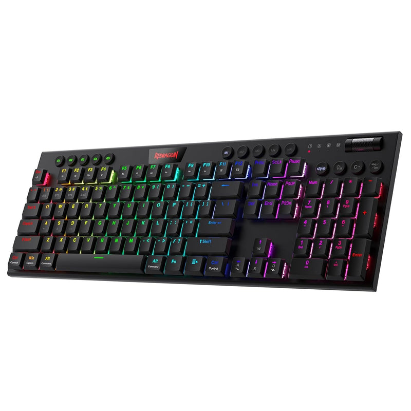 Redragon K618 Horus Mechanische RGB-Tastatur, Bluetooth/2.4ghz/kabelgebundene Tri-Mode Flache Tasten