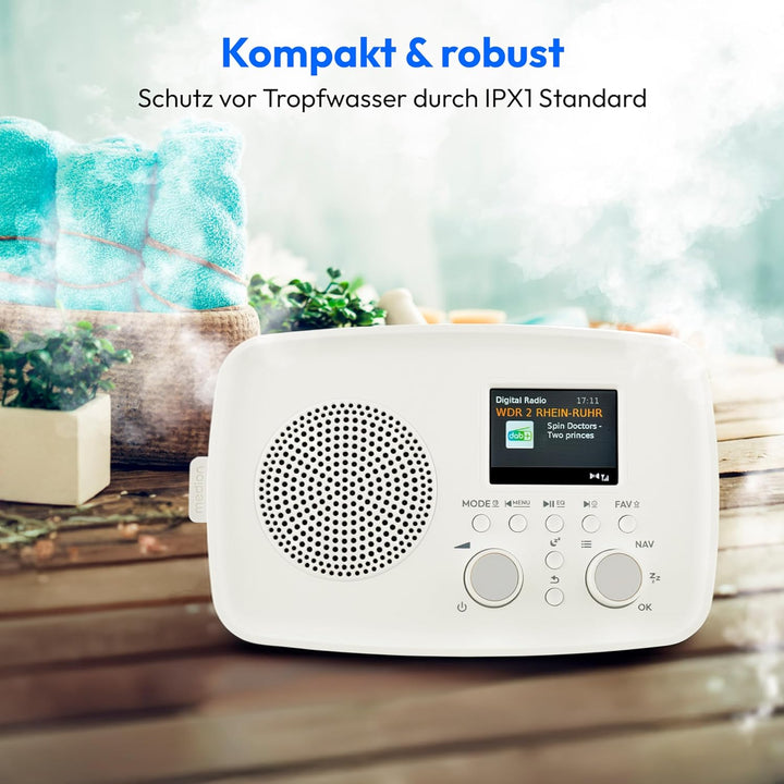 MEDION DAB+ Radio mit Bluetooth DRE-1 (DAB Plus, UKW Radio, Tropfwasserschutz, Teleskopantenne, Weck