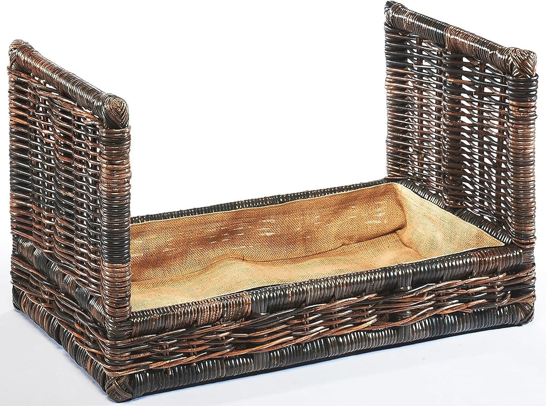 Kobolo Kaminholzablage Kaminholzregal - krabu Rattan - mit Leinenstoff - 75x44x45cm