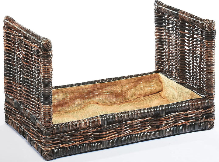 Kobolo Kaminholzablage Kaminholzregal - krabu Rattan - mit Leinenstoff - 75x44x45cm