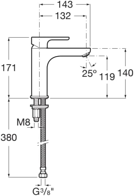 Roca L20 A5A3B09C00 Badarmatur für Waschbecken, 1 Mischhebel, glänzend, grosser Griff